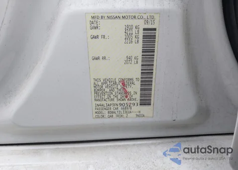 2015 Nissan Altima 2.5 Sl z USA, uszkodzony, nr VIN 1N4AL3AP3FN905293